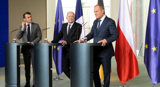 „Wir stehen unverbrüchlich an der Seite der Ukraine“ – Scholz, Macron und Tusk in Berlin